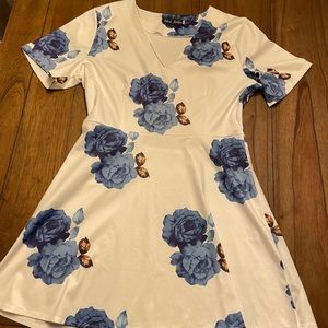 White Dress with Blue Flowers